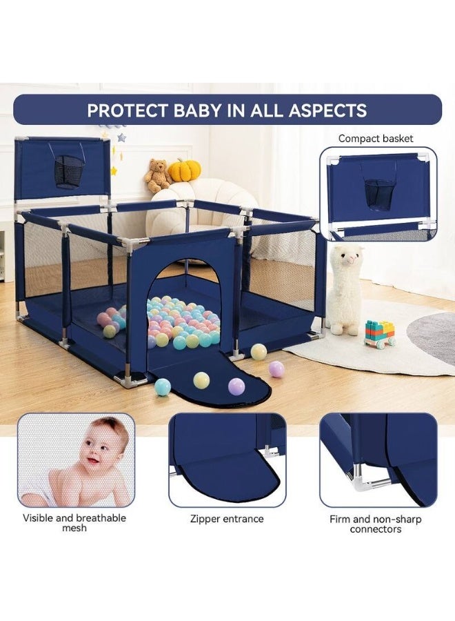 حظيرة لعب أطفال قابلة للطي محمولة مع طوق كرة سلة و30 كرة - سياج أمان داخلي وخارجي، مركز أنشطة مع سجادة لعب للأطفال الصغار - Image 2